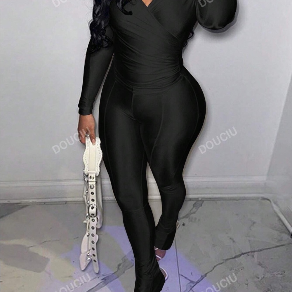 SHEIN Black Mock Neck Jumpsuit with Long Sleeves